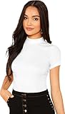 Dream Beauty Fashion Polyester Women's Half Sleeve Round High Neck Top Elegant Regular Fit Casual Tee - 23' Inches(Tripta-5 White-L)