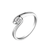 Aotiwe Anillo vintage, anillos para mujer con diamantes redondos de 0,2 quilates de oro blanco/platino, regalo de cumpleaños para mejor amiga, 14, Platino, Diamante