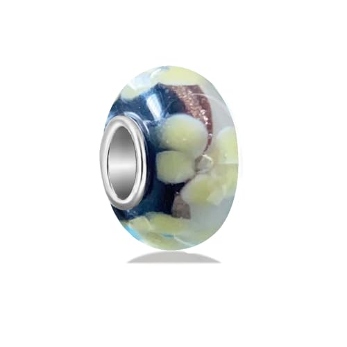 100% Authentic 925 Sterling Silver Murano Glass Charms for Pandora Bracelets, Original Handmade DIY Flower Bead Charms for Women (color-19)
