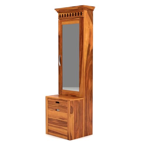 Image of Triventix Handicraft Sheesham Wood Dressing Table with 1 Drawer and 1 Cushioned Stool for Living Room Bedroom Wooden Vanities for Home Solid Wood Bedroom Furniture (Natural)