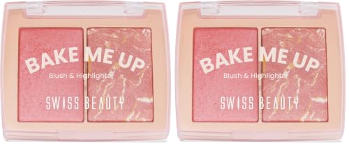Image of Swiss Beauty Bake Me Up Blush & Highlighter | 2-In-1 Baked Formula | Highly Pigmented | Long-Lasting | 3 Shades | Shade- Coral Glaze, 12g (Pack of 2)