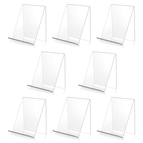 Bymivofun 8 pezzi Supporto per libri in acrilico, Supporto trasparente per opuscoli inclinati, Espositore a libro in acrilico trasparente per telefoni, cartelli, opuscoli, poster per menu, riviste