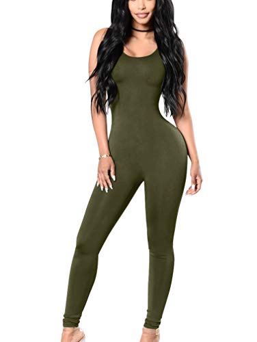 XXTAXN Women's Sexy Bodycon One Piece Sleeveless Long Romper Jumpsuit Olive