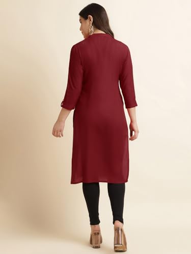 Image of Fabclub Women's Rayon Solid Plain Straight Kurti