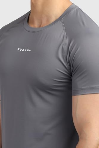 Image of FUAARK Sleek Round Neck Half Sleeves Slim Fit Active Wear Sports and Gym Tshirt for Men Grey
