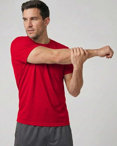 Image of Real Essentials 5 Pack: Men's Mesh Performance Quick Dry Tech Stretch Ultra-Soft Breathable Short Sleeve Crew Active T-Shirt | Available In Big & Tall, Moisture Wicking, Quick Dry, Cooling, Summer, Casual, Basketball, Tennis, Hiking, Yoga, Tops