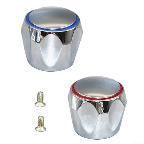 Whychstore 2 manopole per rubinetto, manopola per rubinetto di ricambio, per rubinetto di ricambio, coperture cromate rosse e