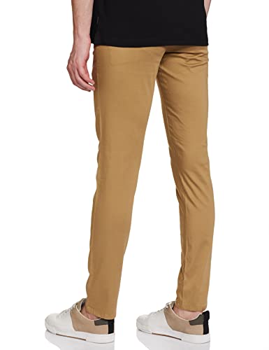 Image of Parx Men Men's PLEATLESS Low Rise Tapered FIT Dark Khaki Formal Trouser