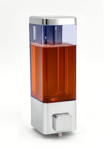 BATH GURU Wall Mounted Liquid Soap Dispenser (350 ml) | Leak-Proof Manual Pump | for Bathroom Wash Basin, Kitchen Sink, Handwash/Dishwash | Easy Refill | Transparent ABS Body, Chrome Finish