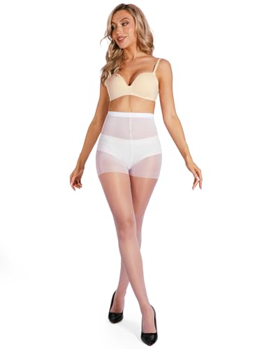 HONENNA Sheer Tights for Women 3 Pairs 20D Control Top High Waist Pantyhose with Reinforced Toes2