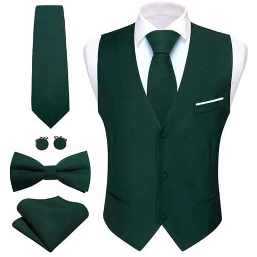 Men’s Solid Silk Satin Vest and Tie Set with Bowtie & Pocket Square – Formal Waistcoat for Wedding Suit or Tuxedo2
