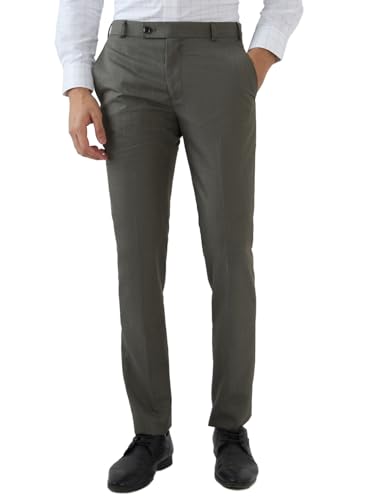 Image of Raymond Men Slim Fit Structure Pattern Poly Viscose Blend Flat Front Formal Trouser