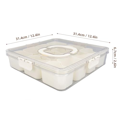 Eujgoov Divided Servierschale Praktische 12 Fächer Pet ABS Snack Gewürz -Obstbox für Home Party, Tragbarer Griff, Transparenter Deckel - 1 Set