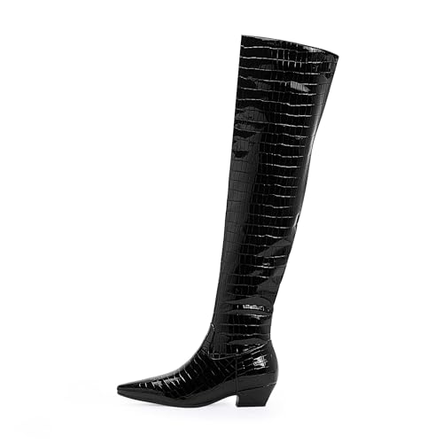 Women's Sexy Crocodile Over The Knee High Boots Low Heel Long Fall Boots2