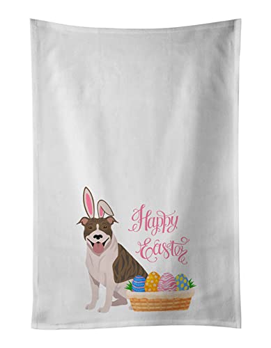 Caroline's Treasures WDK4931WTKT Fawn Brindle Pit Bull Terrier Easter White Kitchen Towel Set of 2 Dish Towels Decorative Bathroom Hand Towel for Hand, Face, Hair, Yoga, Tea, Dishcloth, 19 X 25, Whit