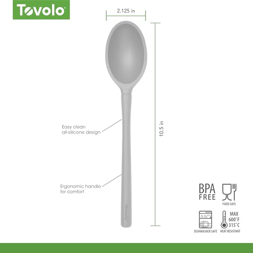 Image of Tovolo Flex Core Small Deep Spoon Silicone for Cooking Mixing Baking, Dishwasher Safe BPA Free All Silicone Kitchen Mini Spoon Heat Resistant Nonstick Safe Serving Spoon, Oyster Gray