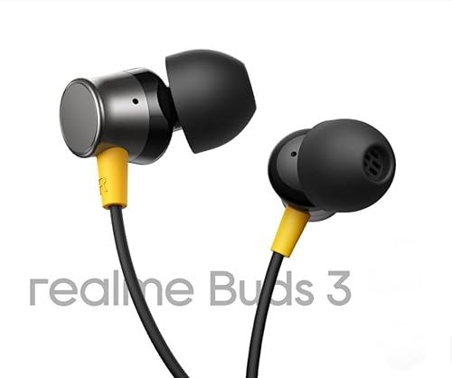 Image of realme Buds 3 Wired Earphones with Mic (Black) | 9mm Dynamic Driver | 3.5mm Jack | Single Button Control | Braided Tangle-Free Cable | Model RMA2419 (Buds 3 3.5mm Wired Earphone, Color Black)