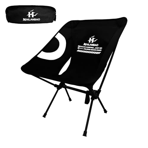 hailanbao Silla de Camping Ultraligera Plegable para Mochilero, Capacidad 300 lb, Negra