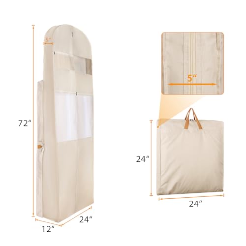 Syeeiex Wedding Dress Bag, Carry On Garment Bag Dress Cover 72 Inch Dress Carrier with Large Pockets & PVC Transparent Window - Image 2