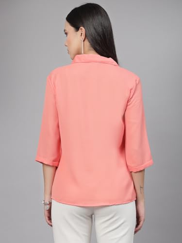 Image of Style Quotient Women Solid Aqua Green Polycrepe Formal Shirt