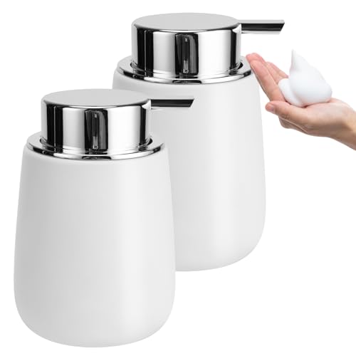 Image of Soap Foaming Dispenser Ceramic with Easy-to-Press Pump Hand Foam Dispenser for Shampoo Bathroom Kitchen 12 oz 2pcs