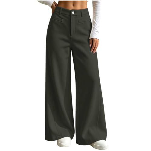 Wide Leg Pants for Women High Waisted Button Closure Business Trousers - image 1
