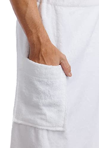 Fishers Finery Mens Premier Terry Wrap, Resort Spa Wrap with Pocket, White, One size fits most3