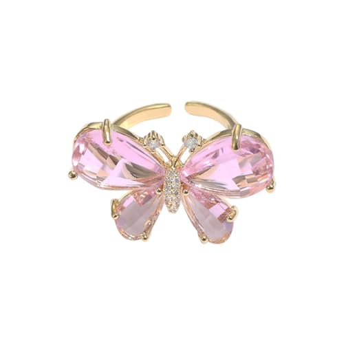 OIDIMS Crystal Butterfly Ring Open Statement Rings Sparkling Cubic Zirconia Bow Engagement Promise Wedding Ring Expandable Finger Band Delicate Jewelry Gifts for Women Christmas Birthday