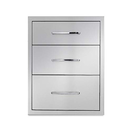 yuxiangBBQ Outdoor Kitchen Drawers Stainless Steel 3-Drawer BBQ Drawer 18" W x 21" H x 23" D Enclosed Built-in Drawer Flush Mount for Outdoor Kitchens & BBQ Islands