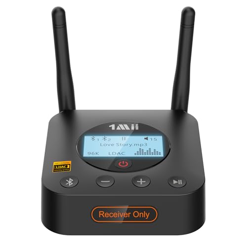 1Mii B06Pro+ Hi-Fi Bluetooth 5.3 Audio Receiver, LDAC Hi-Res Wireless Audio Adapter for Home Stereo w/aptX HD Low Latency, LCD Display, Long Range, Volume Control, 3.5mm AUX Optical Coaxial