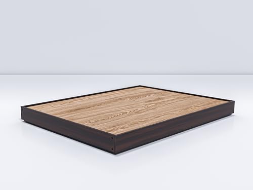 Image of Solid Acacia Wood Low Height King Size Bed Without Storage | Wooden Double Bed | Space Saving Low Floor /Lying /Rise /Level /Profile Cot Bed for Bedroom | Walnut, Mattress Size: 72x72 Inch