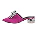 XYD Women Rhinestones Bow Closed Pointed Toe Slip On Sandals Low Chunky Heel Backless Mules Slides Daily Casual Walking Shoes Size 4 Fuchsia