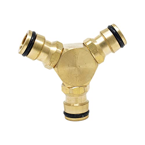 Dapetz ® Brass 3 Way Garden Hose Pipe Splitter Adaptor Connector Coupling CouplerTap Connector Two Quick Connector, 1/2" Tap Y Splitter Brass Hose Connector