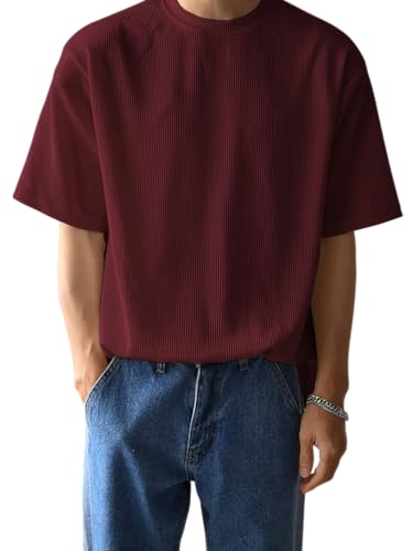 Image of GRECIILOOKS Men's Polycotton Textured Drop Shoulder Oversized Fit T-Shirt
