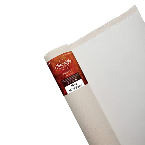Image of 10oz Primed Cotton Canvas Roll 5 Meter (16 inch X5mtr) Ideal for Oil & Acrylic Paint Drawing Artist Sketch Painting Accessories