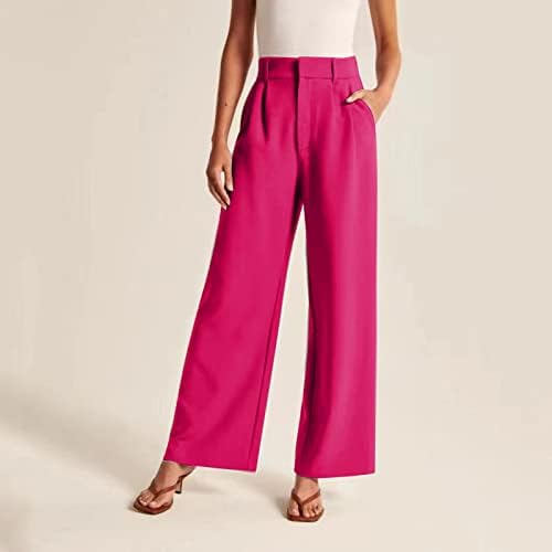 HUIFUAO Zakelijke broek voor dames met hoge taille en wijde pijpen