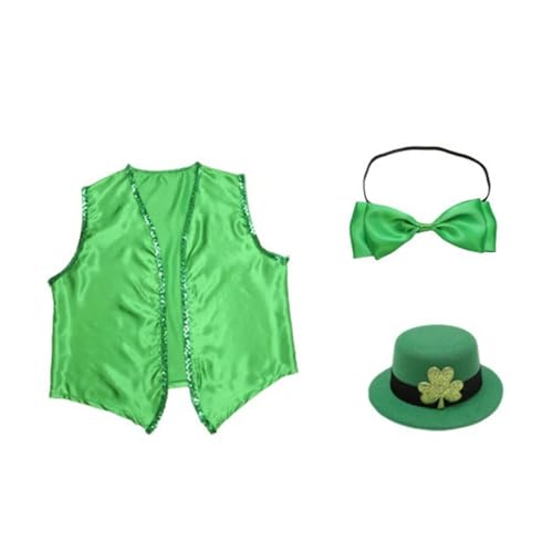 Kangnice Festive Costume Set Vest Bow Tie Headband/Hat Accessories Set Patricks Day Costume Accessories Ireland Party Decor