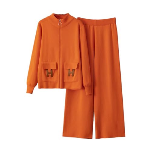 CHONG FENG XIA Women's Sweater Set Loose Zipper Cardigan with Wide Leg Knit Sets2