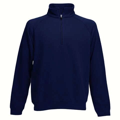 FRUIT OF THE LOOM ZIP NECK SWEATSHIRT - 6 COLOURS (M - 39/41", DARK NAVY)
