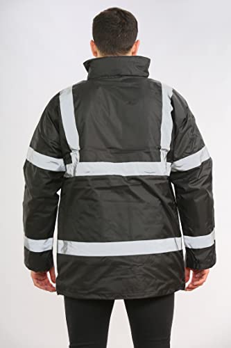 kraftd Hi Vis Viz Jackets High Visibility Parka Workwear Security Safety Fluorescent Hooded Padded Waterproof Work Wear Jacket Coat Black - Image 5
