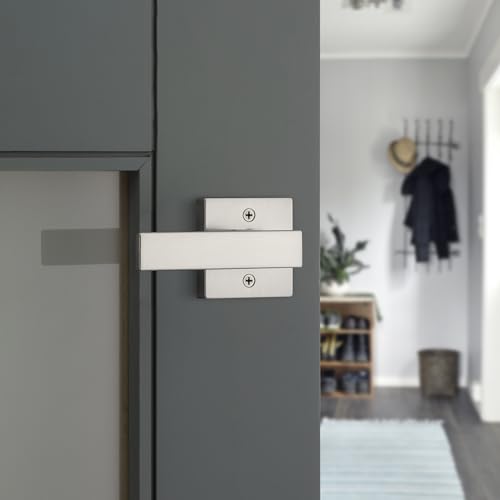 Image of Kwikset Singapore Dummy Door Handle, Single Sided Lever for Closets, French Double Doors, and Pantry, Satin Nickel Non-Turning Reversible Interior Push /Pull Lever, with Microban Protection