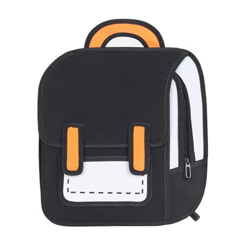 SENIURIS Mochila infantil fofa de desenho animado para meninos e meninas, estilo desenho 2D em quadrinhos divertida, mochila escolar estranha., Preto, Normal, Mochilas esportivas