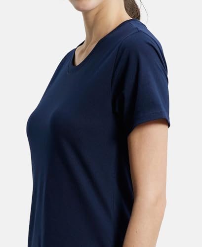 Image of Jockey AW88 Women Super Combed Cotton Rich Relaxed Fit Solid Curved Hem Styled Half Sleeve T-Shirt