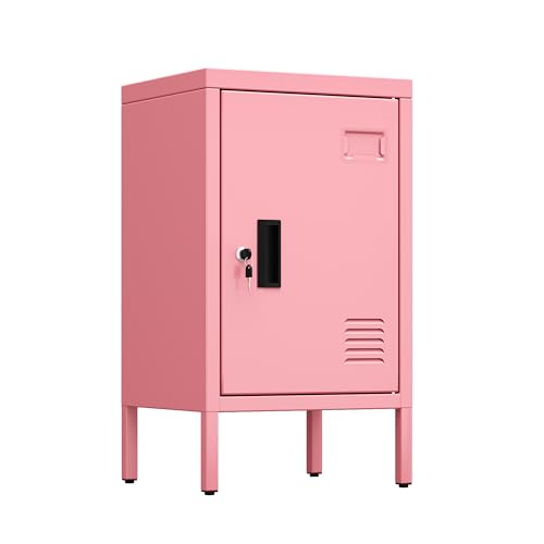 Image of Aobabo 24.4" H Metal Locker Storage Cabinet with 1 Doors, Locker Nightstand with Adjustable Leveling Foot and Adjustable Shelves,Small Lockers for Home, Office, Assembly Required, Pink
