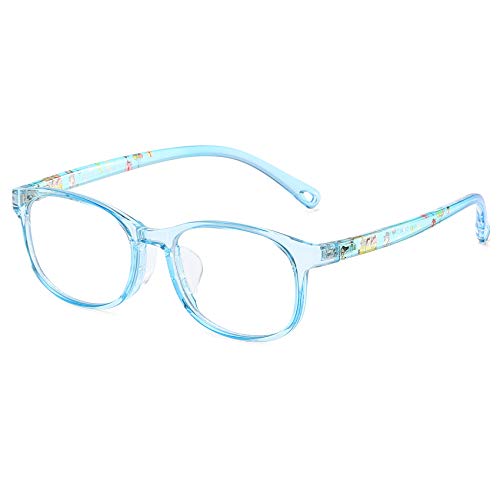 DUCO Blue Light Blocking Glasses for Kids Anti-Glare Gaming Computer Glasses Eyeglasses Frames for Boys and Girls Age 5-10 K023 (Transparent Blue)