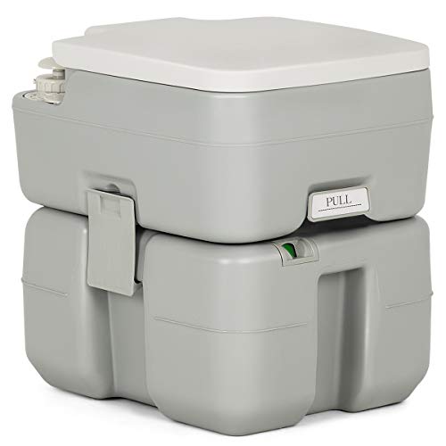 Giantex Portable RV Toilet 5.3 Gallon with Level Indicator,3-Piston Pump Flush,Fresh Water and Waste Split Tank for Camping, Travel Trips,Hiking, Boating Road-tripping Outdoor Travel Portable Toilet