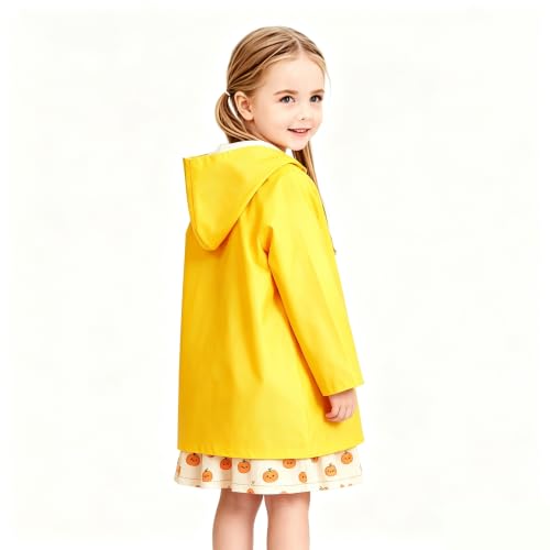 Image of Yellow Kids Raincoat - Lightweight Long Hooded Rain Jacket for Girls Boys Toddler, Waterproof Kids Yellow Rain Coat