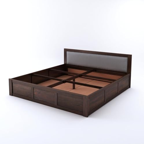 Image of Sheesham Wood King Size Bed with Storage for Bedroom Living Room Home Hotel Bed with Cushion Headboard Pannel Wooden Double Bed Cot Palang Furniture -1 Year Warranty (Walnut Finish)