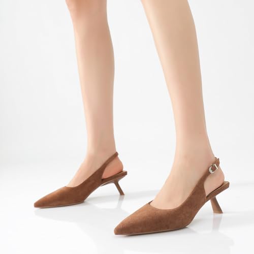 Image of Mostrin Kitten Heels for Women Pointed Toe Pumps Patent Leather Low Heel Slingback Heels with Buckle Dress Shoes for Dating Party Working