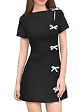 XXTAXN Women's Summer Boat Neck Short Sleeve Elegant Y2k A Line Mini Dress Black
